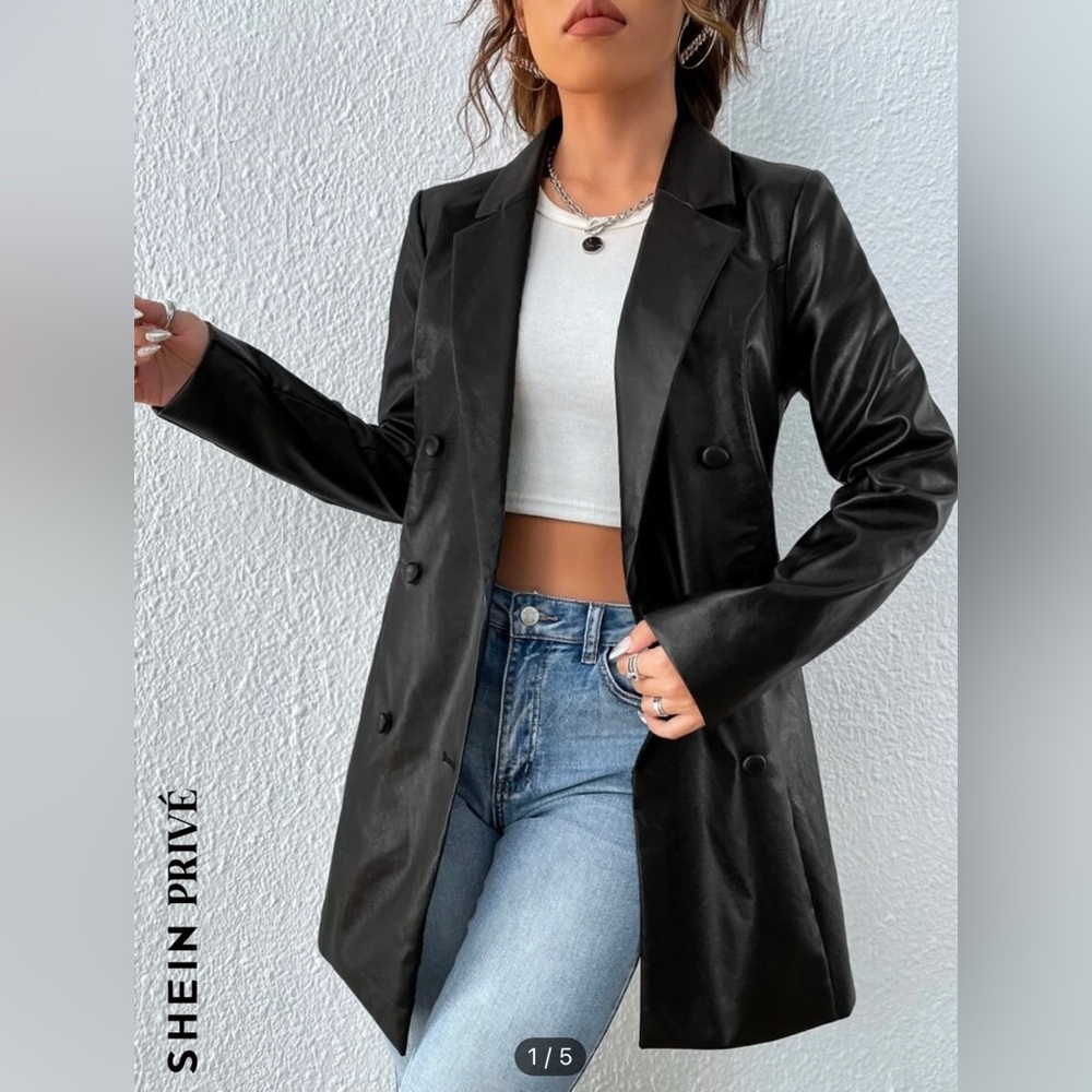 SHEIN Long Leather Coat